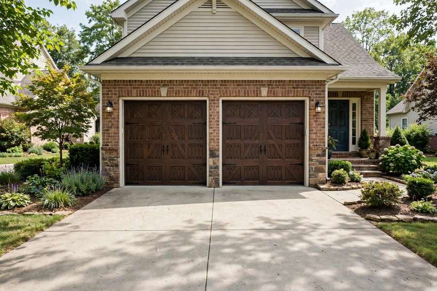 Carriage-style garage doors on a suburban home