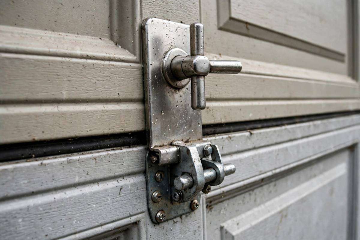 Garage door lock handle close-up