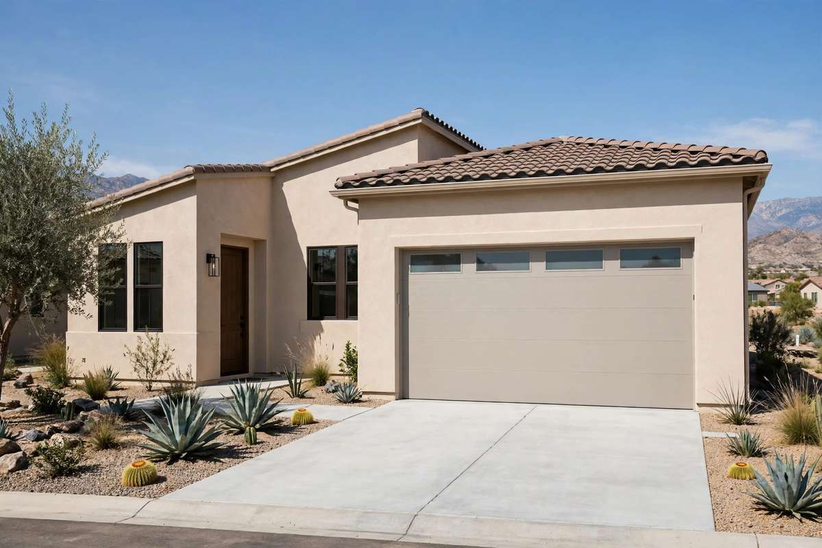 New-build Bakersfield home with a double garage door