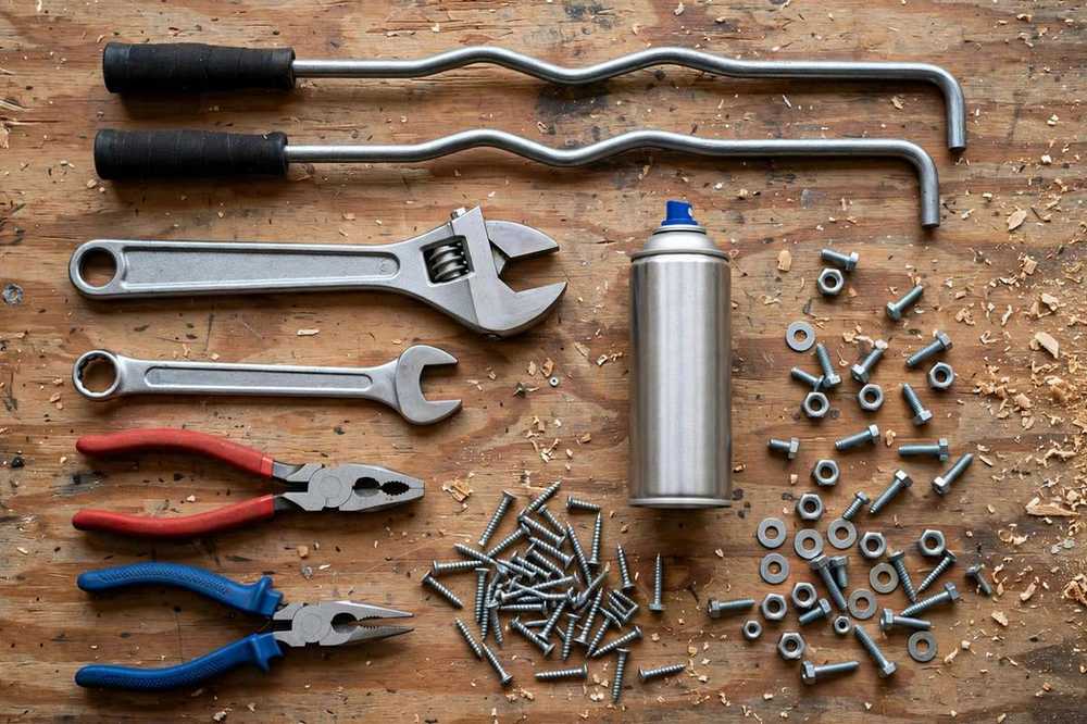 Garage door technician tools laid out for a repair